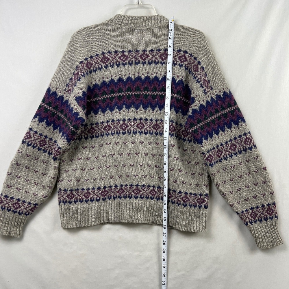 Vintage Alps Sweater Outdoors Cardigan Women Medium Grey Purple Fair Isle Wool - Picture 4 of 8